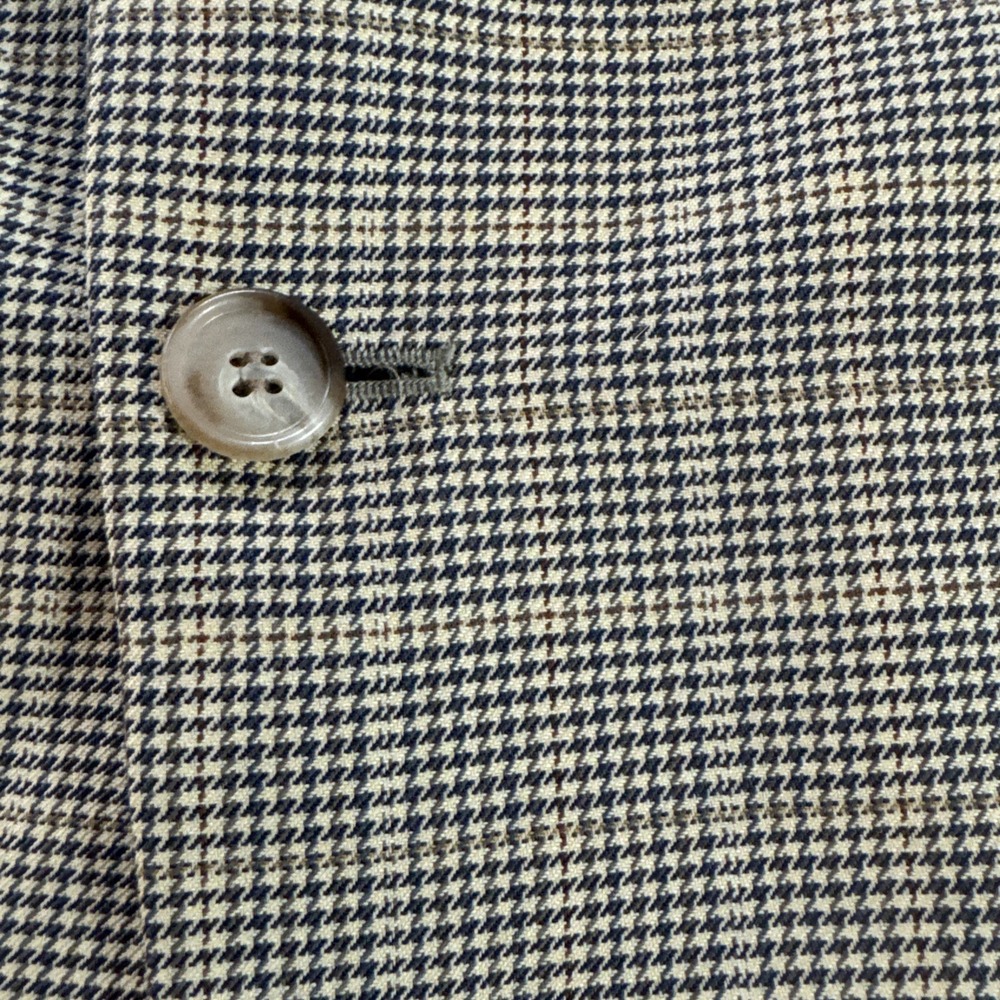 Jos A Bank Brown Blue Houndstooth Plaid 100% Wool Sport Coat Jacket Blazer 44L - Picture 3 of 13